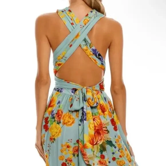 Agua Bendita Florence Bouk Multiway Jumpsuit Floral Blue Yellow Size Medium - Picture 2 of 10